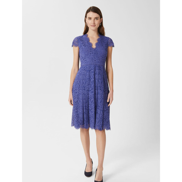 NEW Hobbs London Anastasia Blue Fit and Flare Lace Dress Size 14 - Picture 1 of 4